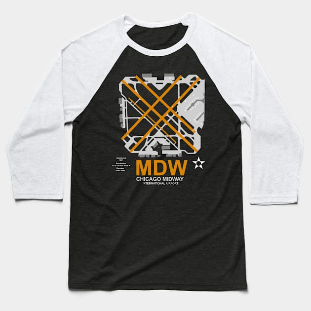 MDW Chicago Midway Airport Art Baseball T-Shirt by DesignedForFlight